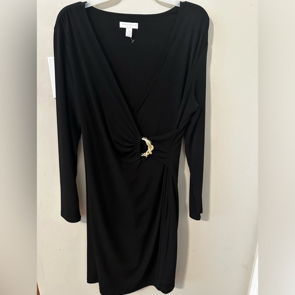 Charter Club Women's Black Ruched Gold Snake Clasp Dress Petite Large Cocktail - Picture 1 of 4